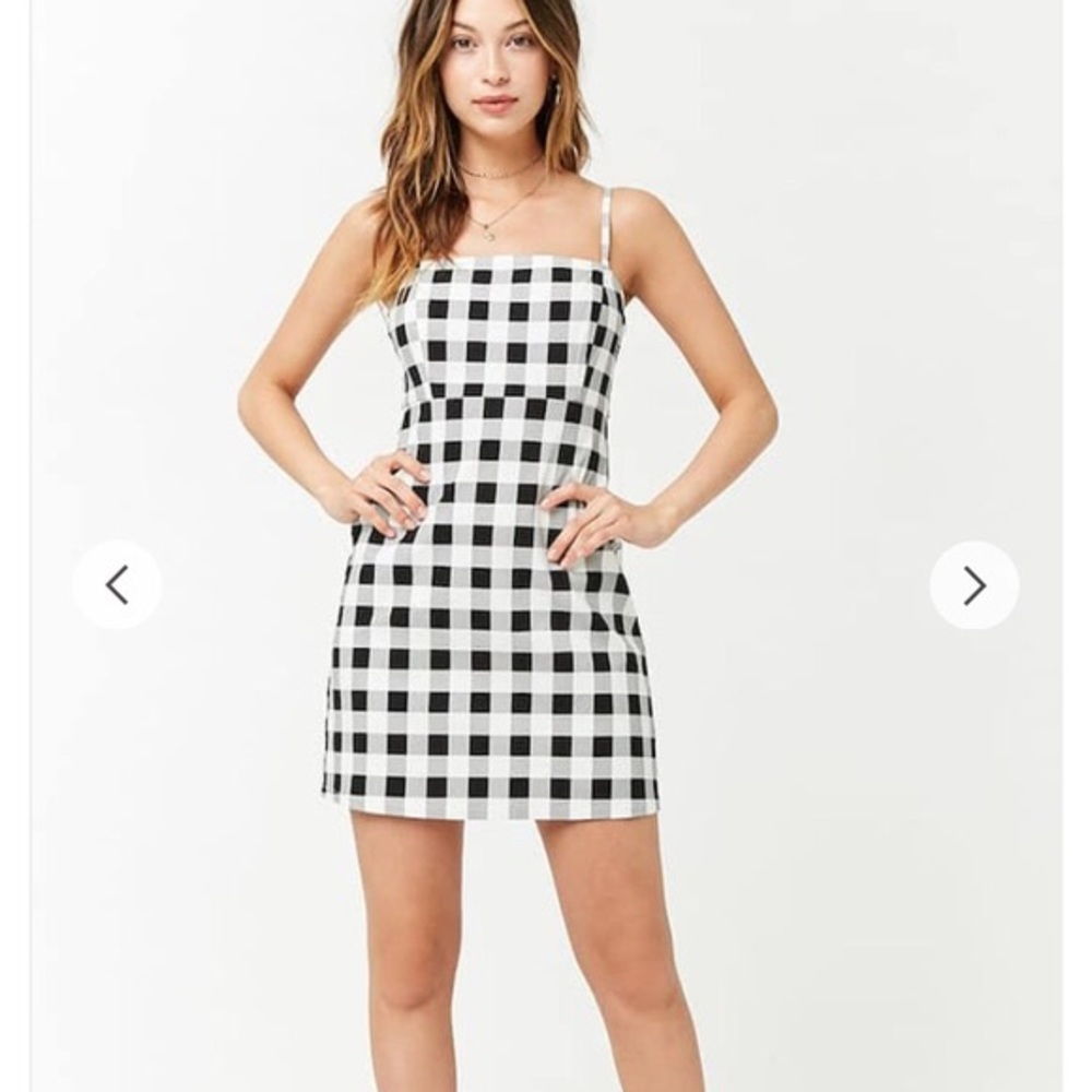 Gingham Print Black and White Mini Dress